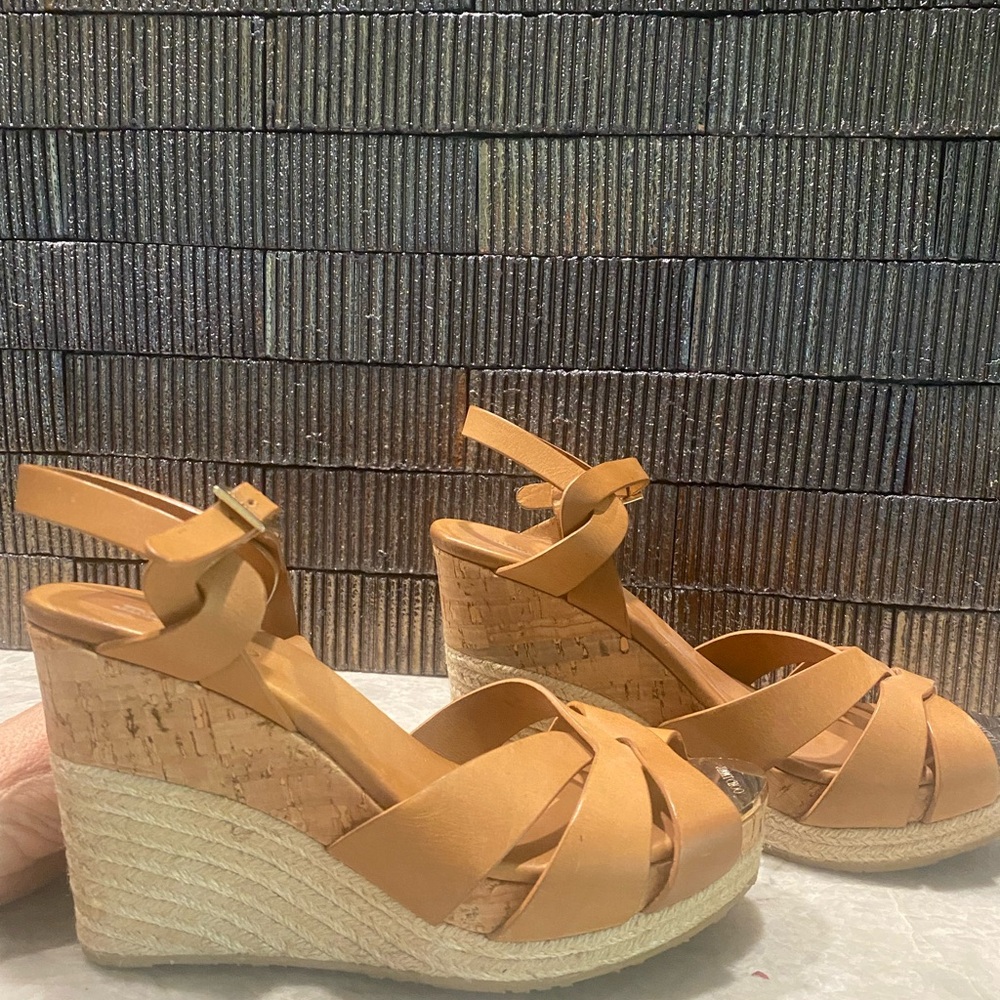 Jimmy Choo Tan Leather Cork Wedge Sandals